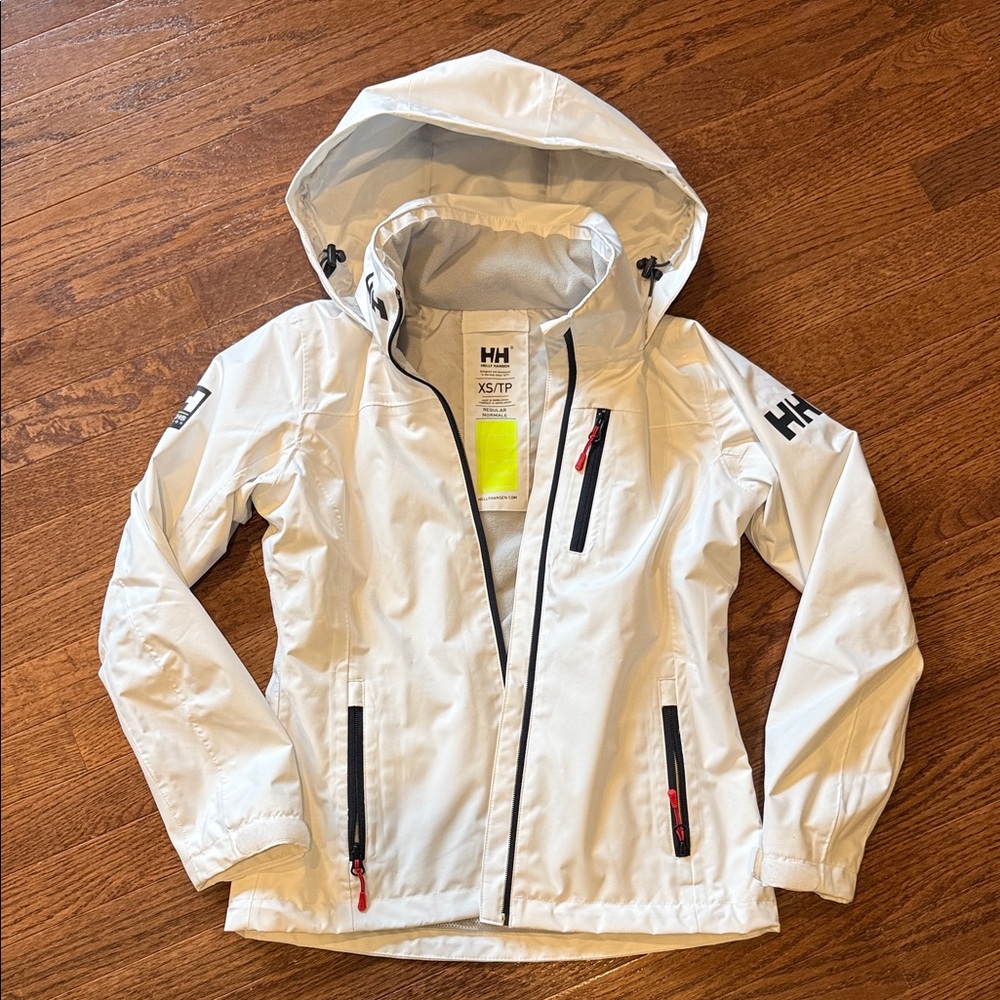 Size XS Helly Hansen Women's White Crew Hooded Midlayer ski coat Jacket